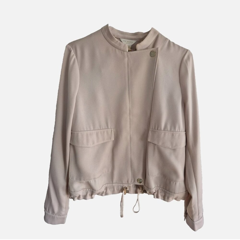 Ted Baker light pink blazer sz 1 NUDE BLUSH one button zip jacket